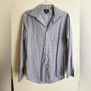 Calvin Klein Men's Gray and Blue Plaid Shirt